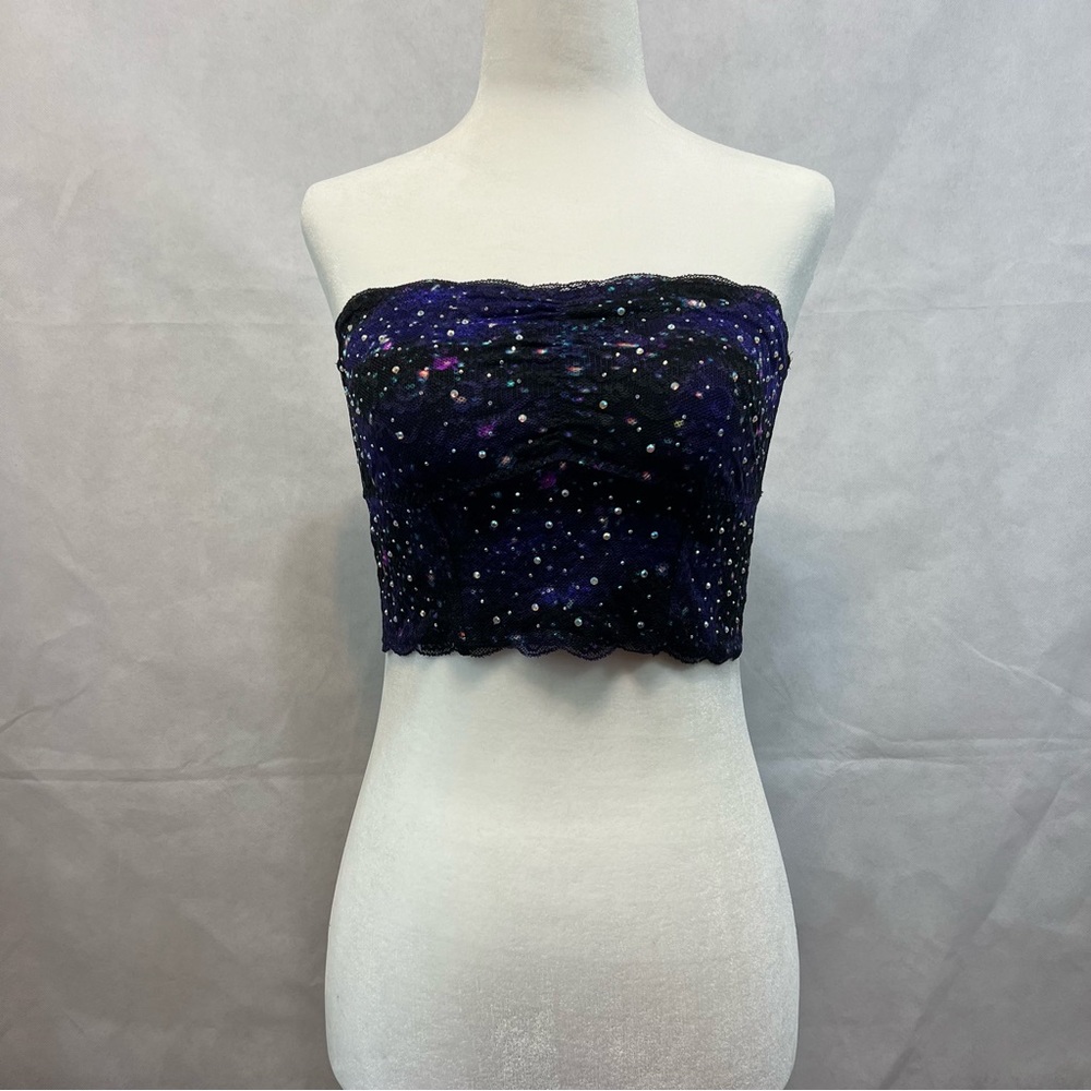 Victoria Secret Womens Lace Bandeau Bra 
Purple Black Size M.